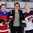 MALMO, SWEDEN - MARCH 31: Former member of Sweden's National Women's Team Erika Holst presents Russia's Lyudmila Belyakova #10 and USA's Jocelyne Lamoureux #17 with their Player of the Game awards after a preliminary round game at the 2015 IIHF Ice Hockey Women's World Championship. (Photo by Andre Ringuette/HHOF-IIHF Images)

